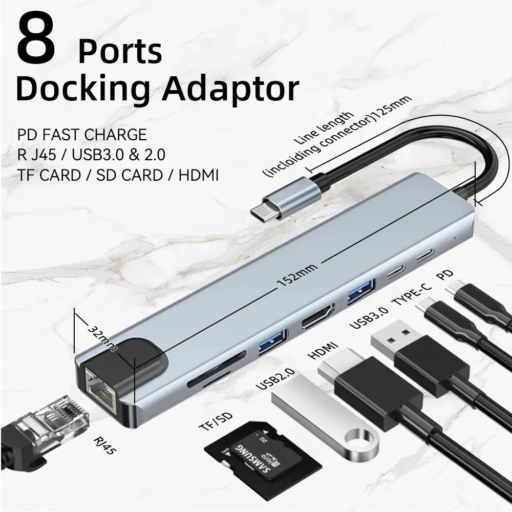 USB C HUB with 4K HDMI 100W PD USB C Port USB 3.0 RJ45 Ethernet SD/TF Card Reader Docking Station