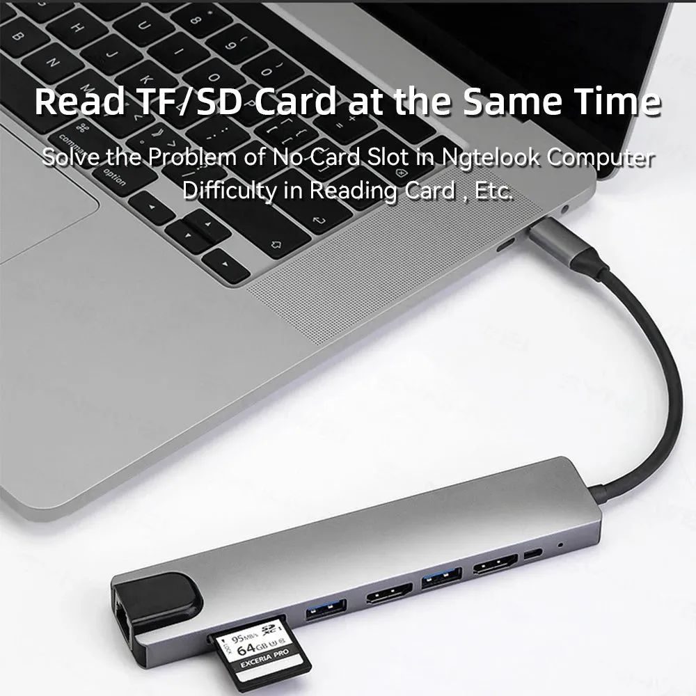 USB C HUB with 4K HDMI 100W PD USB C Port USB 3.0 RJ45 Ethernet SD/TF Card Reader Docking Station