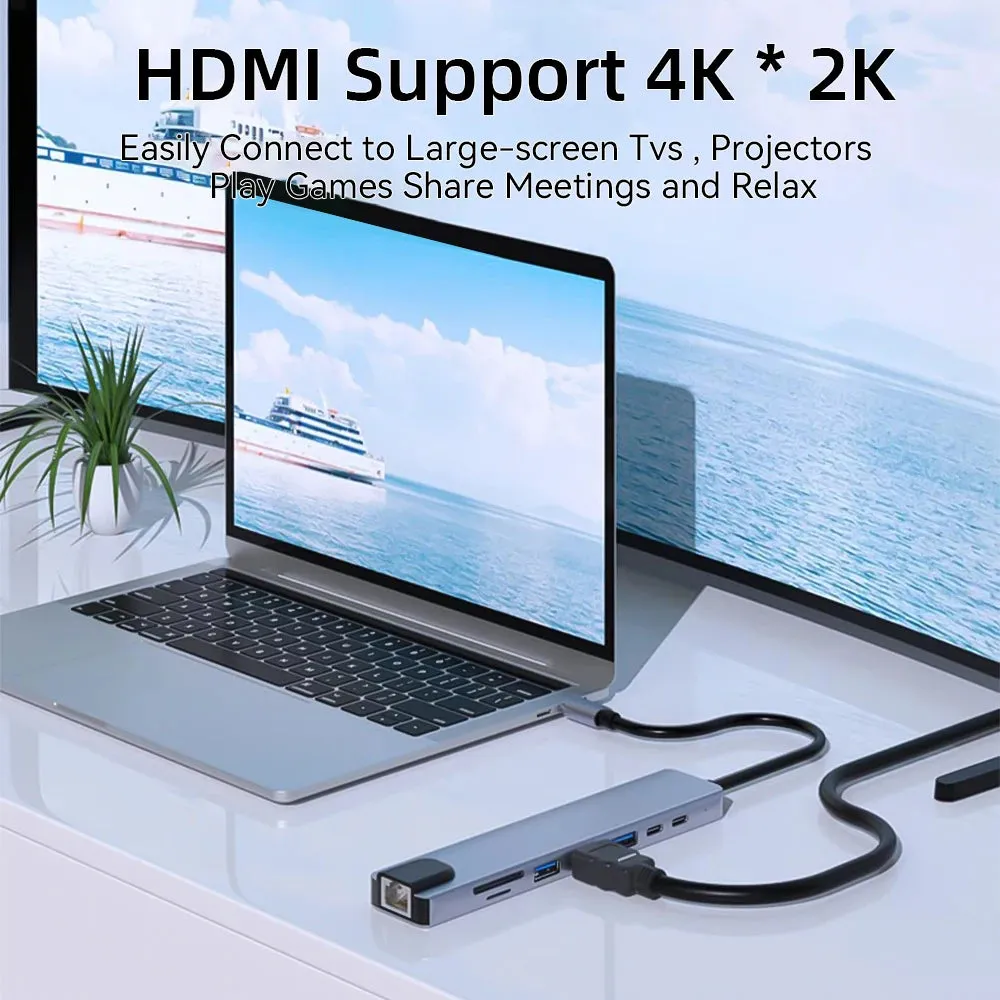 USB C HUB with 4K HDMI 100W PD USB C Port USB 3.0 RJ45 Ethernet SD/TF Card Reader Docking Station