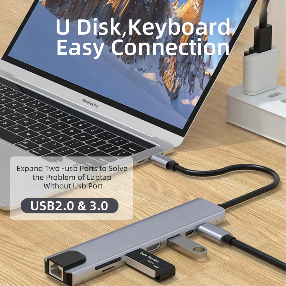 USB C HUB with 4K HDMI 100W PD USB C Port USB 3.0 RJ45 Ethernet SD/TF Card Reader Docking Station