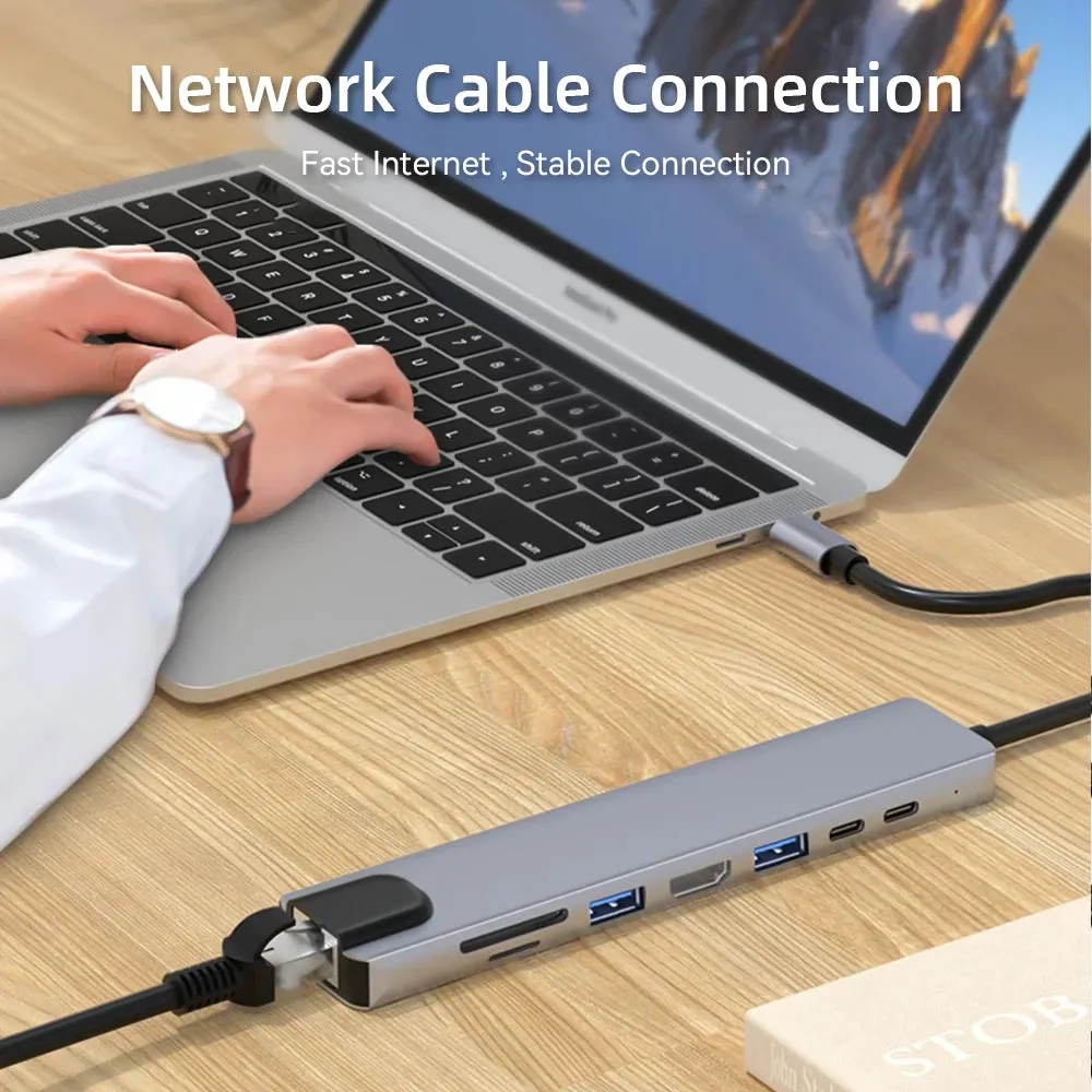 USB C HUB with 4K HDMI 100W PD USB C Port USB 3.0 RJ45 Ethernet SD/TF Card Reader Docking Station