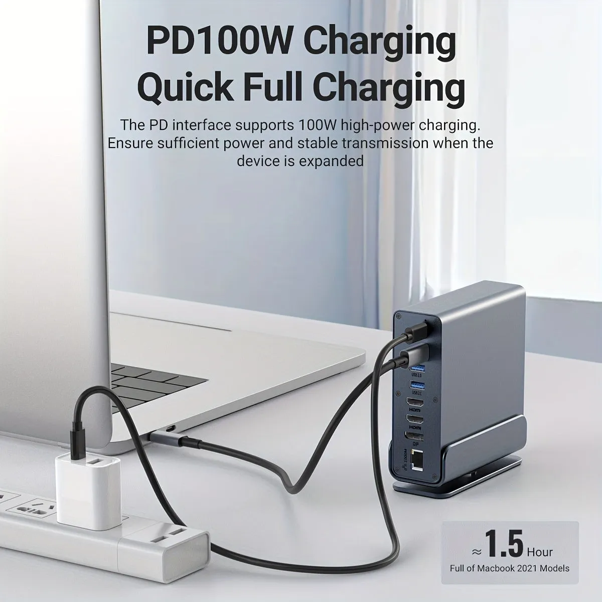 USB C Laptop Docking Station Dual Monitor, 15-in-1 USB C Dock With Dual HDTV, 100W Power Supply, DP1.4, 2*USB 3.0 (10G), 2*USB 2.0, USB C 3.0 (10G)