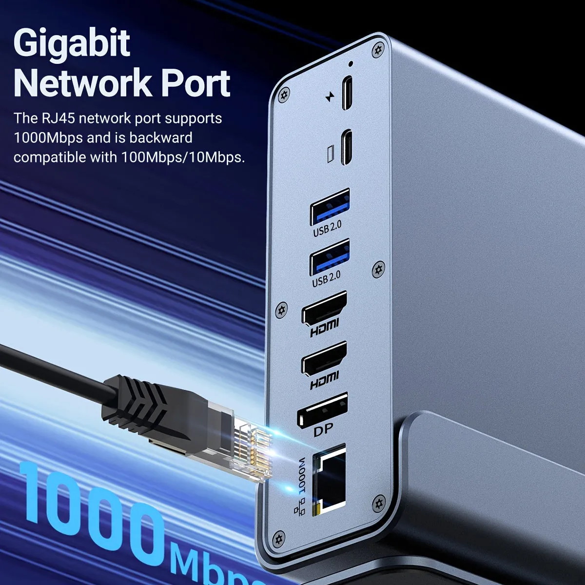 USB C Laptop Docking Station Dual Monitor, 15-in-1 USB C Dock With Dual HDTV, 100W Power Supply, DP1.4, 2*USB 3.0 (10G), 2*USB 2.0, USB C 3.0 (10G)