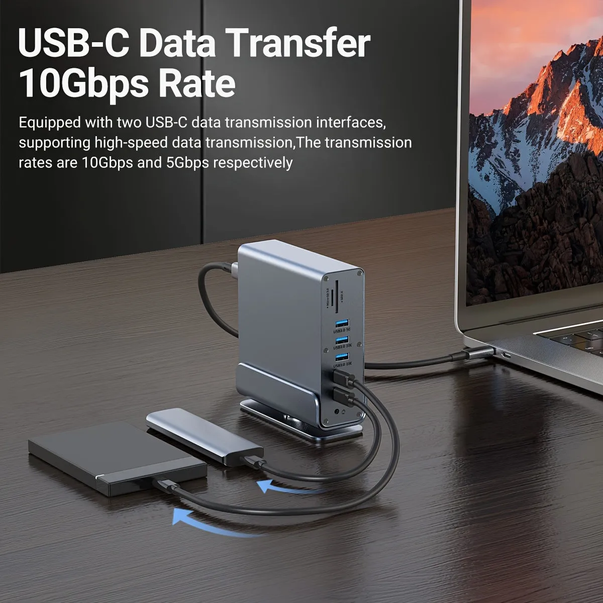 USB C Laptop Docking Station Dual Monitor, 15-in-1 USB C Dock With Dual HDTV, 100W Power Supply, DP1.4, 2*USB 3.0 (10G), 2*USB 2.0, USB C 3.0 (10G)